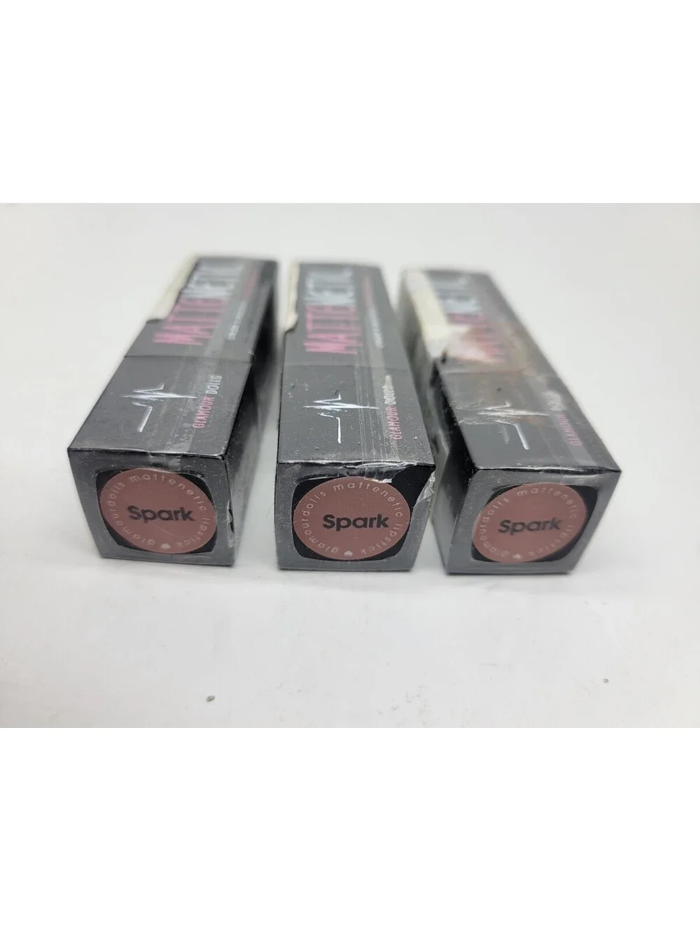 3 Pc. Glamour Dolls Mattenetic Lipstick SPARK (Nude Beige) 3.75g each Sealed